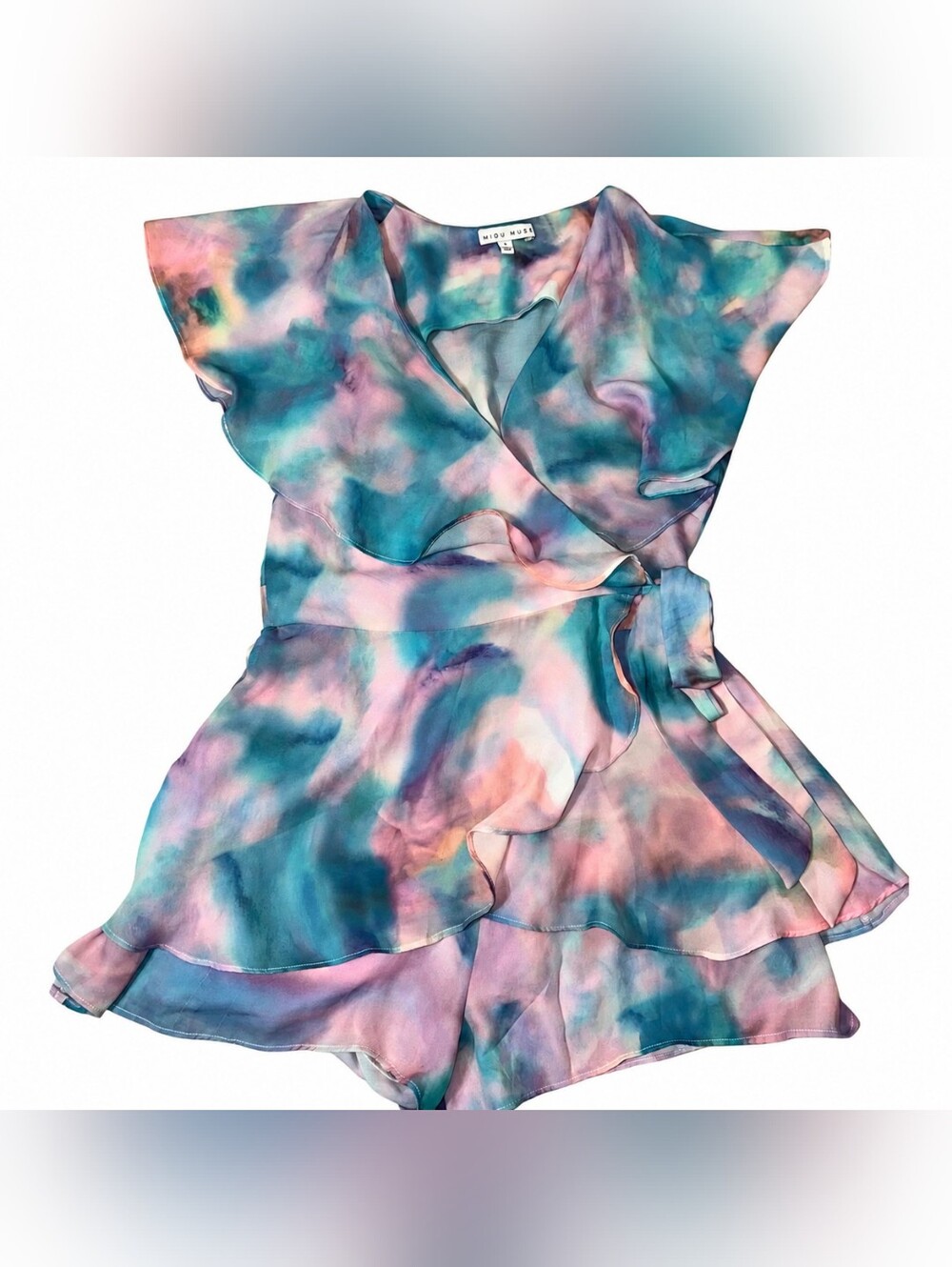 Pastel Watercolor Ruffle Mini Romper - Multicolor